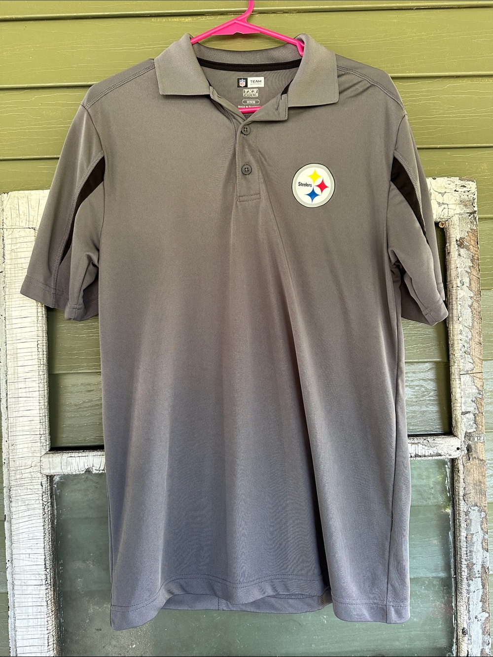 NFL Pittsburgh Steelers Gray Polo Shirt with Team Patch